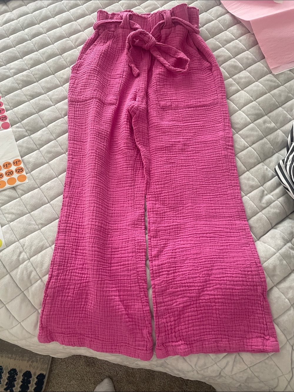 Sincerely Jules Hot Pink Textured Paperbag Waist Wide-Leg Capris